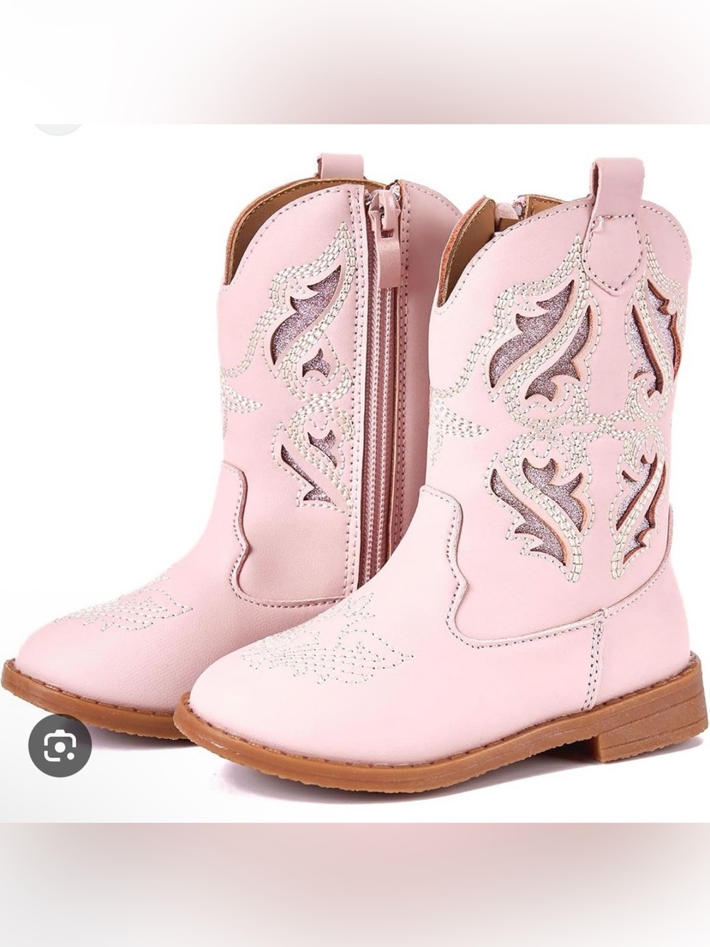 Pink Girls' Western Cowgirl Boots with Glitter Cutouts size 8